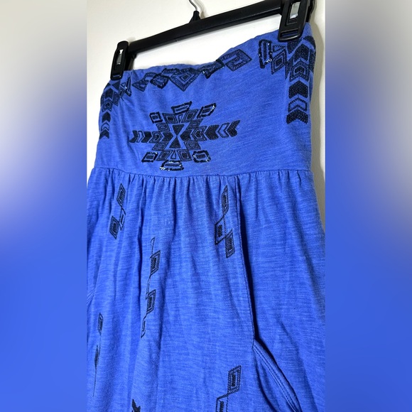 Express Strapless Aztec Embroidered Blue Dress with Pockets - Size M - Picture 3 of 7